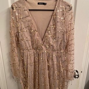 Boohoo Gold Sequin Dress